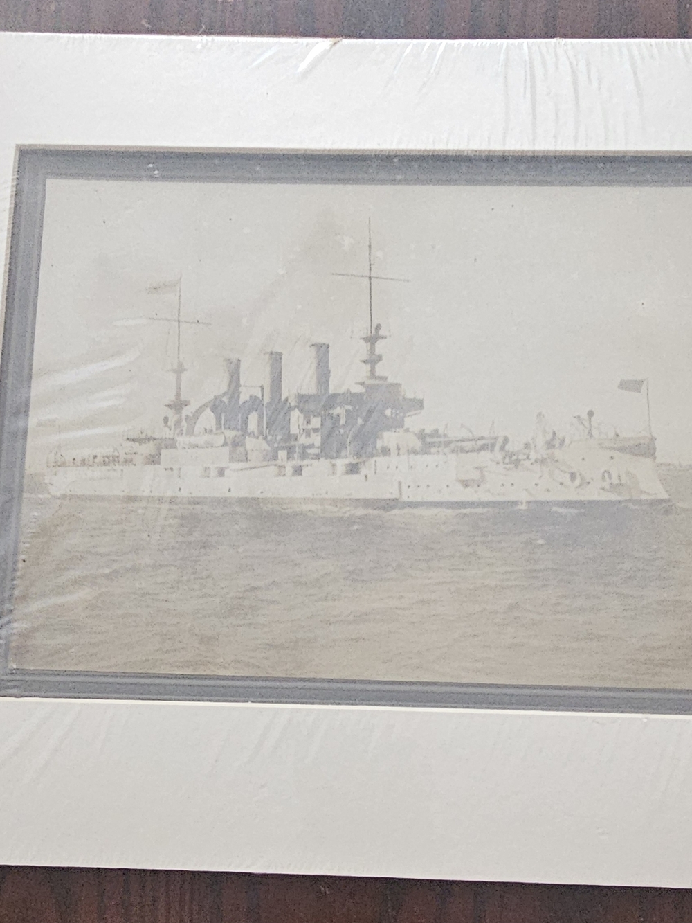 Framed Vintage Battleship Photography Print in Sepia Tone